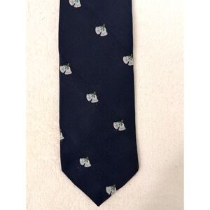 VTG Cape Cod Neckware Men's Necktie Navy Blue Christmas Tie Silver Bells Holly